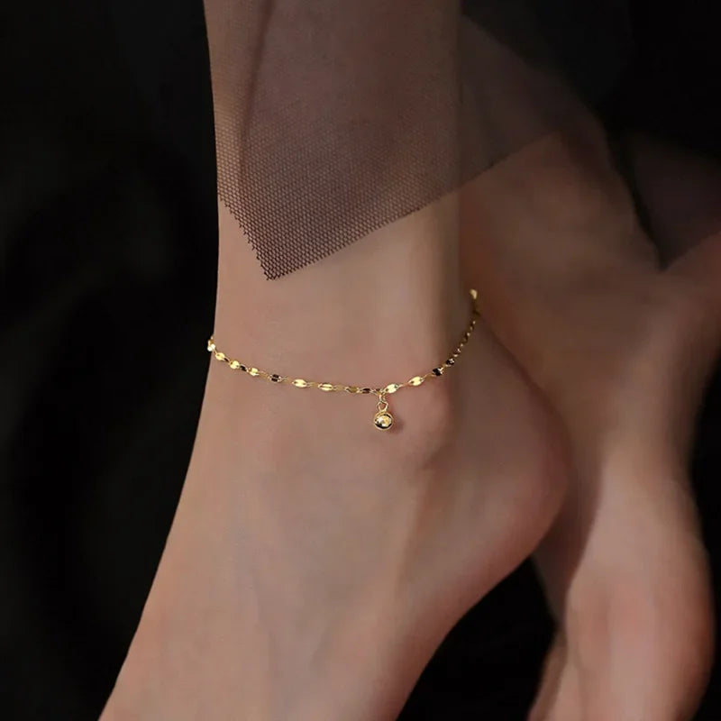 Minimalist Silver Bead Anklet – Women’s Summer Beach Flat Chain Bracelet
