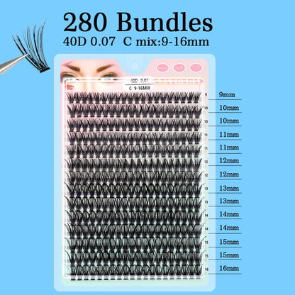 Individual 20–100D Cluster Lashes – 280pcs Mixed Tray Volume Extensions