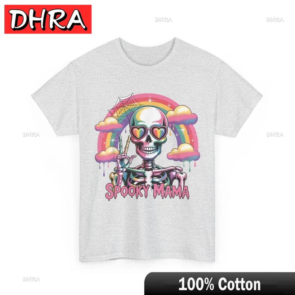 Spooky Mama Rainbow Skeleton Peace Sign Shirt