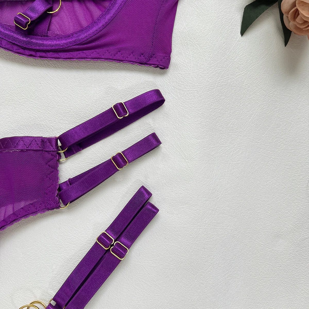 5-Piece Hollow Lingerie Set – Sensual Open Bra & Brief Outfit