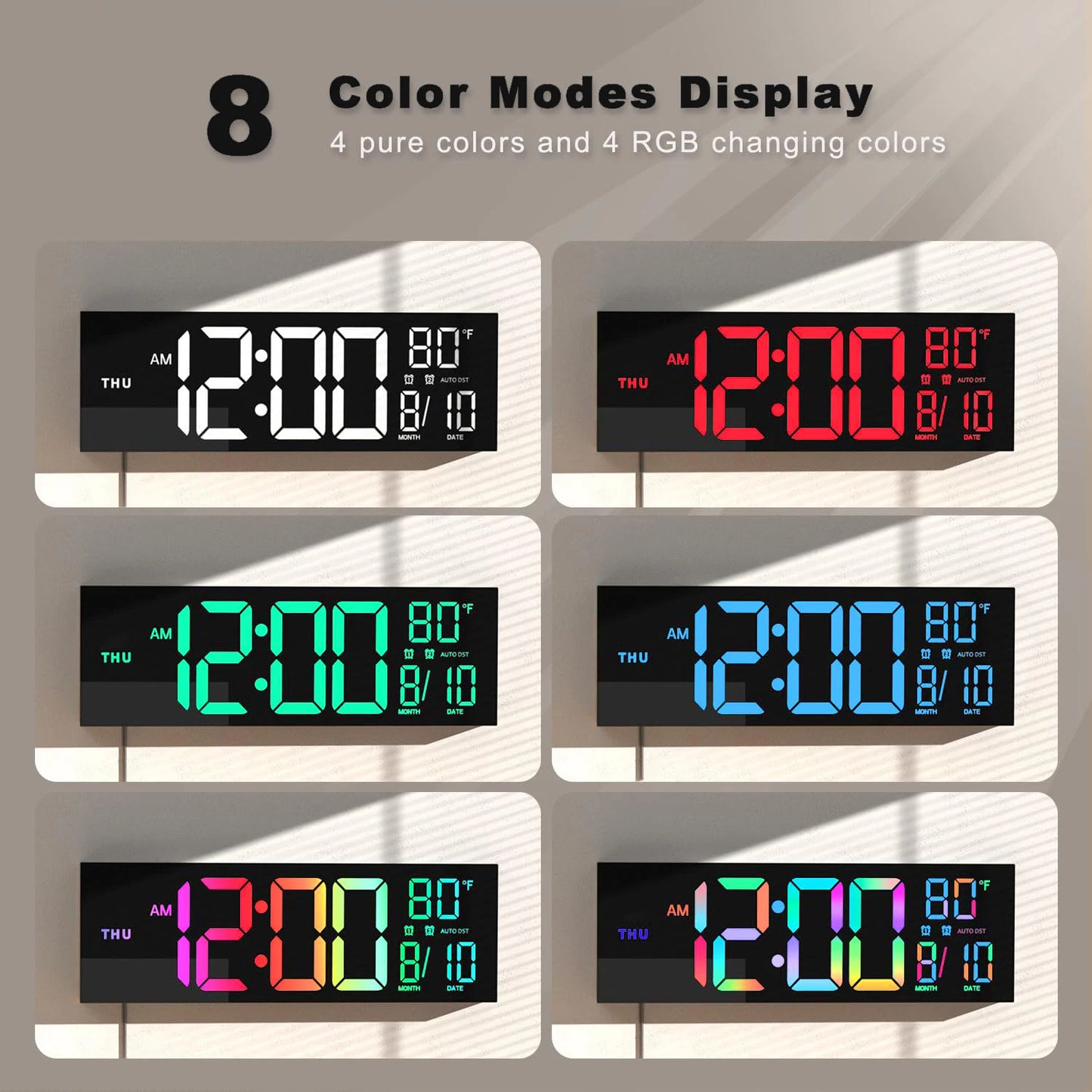 16" RGB LED Digital Wall Clock
