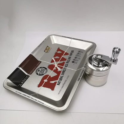 40mm Herb Grinder & Metal Rolling Tray Kit – 7x5 inch Portable Spice & Herb Tool Set
