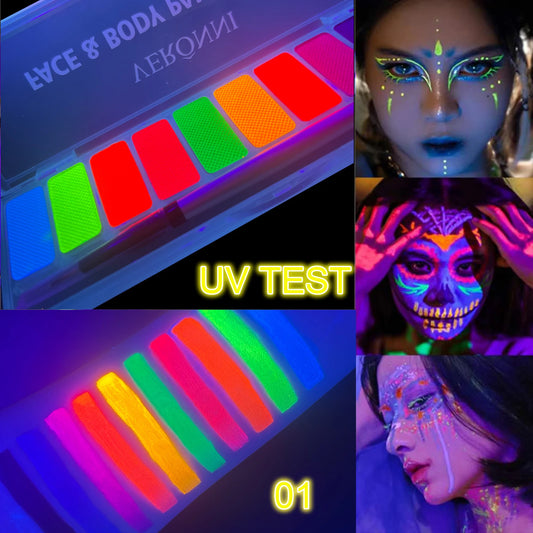 10-Color Glow Neon UV Face & Body Paint – Fluorescent Party Makeup Oil