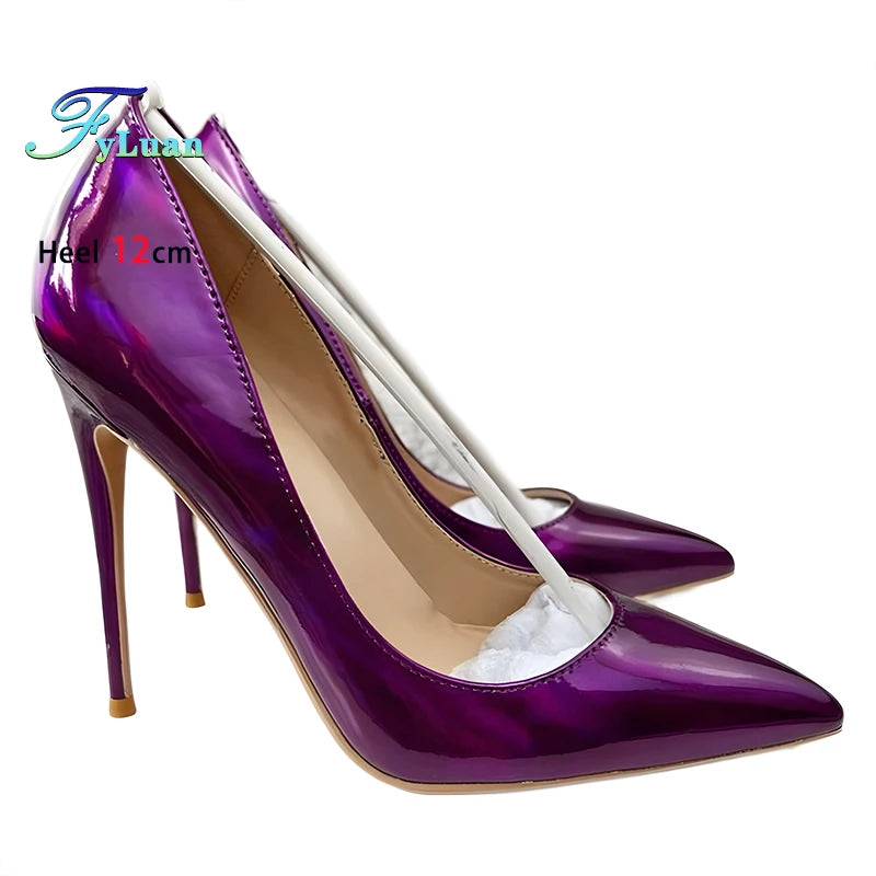 Holographic Purple Stiletto Pumps