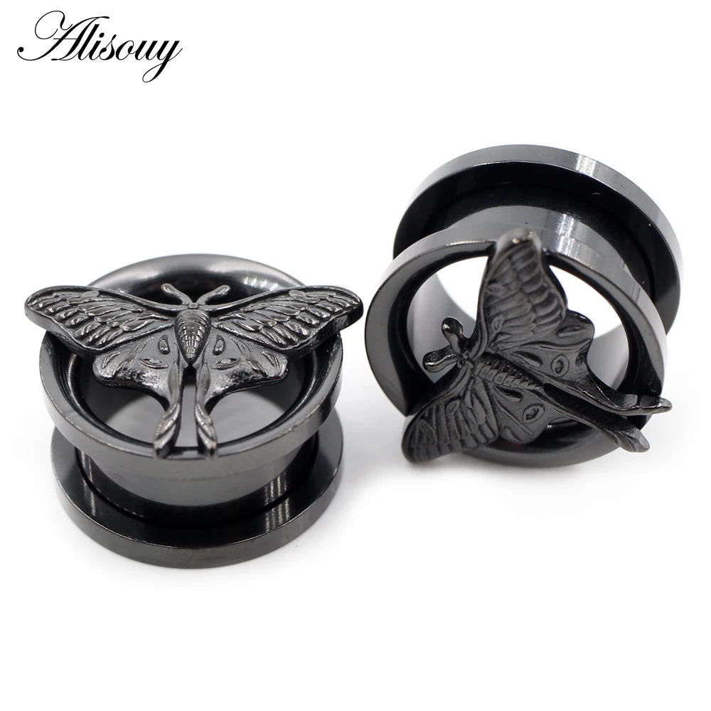 Stainless Steel Butterfly Thread Ear Tunnels – Plug & Stretcher Jewelry (1PC)