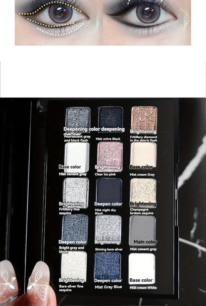 15-Color Pearl Glitter Eyeshadow Palette – Smoky, Cool-Toned, Waterproof Makeup