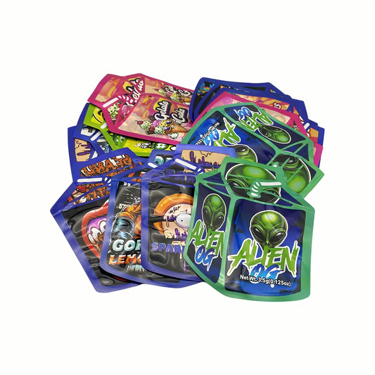 50pcs Holographic Juice Can Mylar Bags – Resealable Stand-Up Pouches