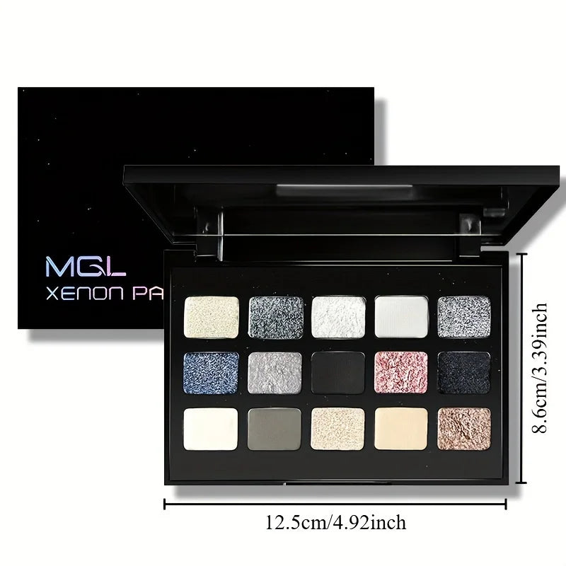 15-Color Pearl Glitter Eyeshadow Palette – Smoky, Cool-Toned, Waterproof Makeup