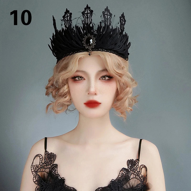 Vintage Gothic Rose Crown – Black Witch Headband Tiara