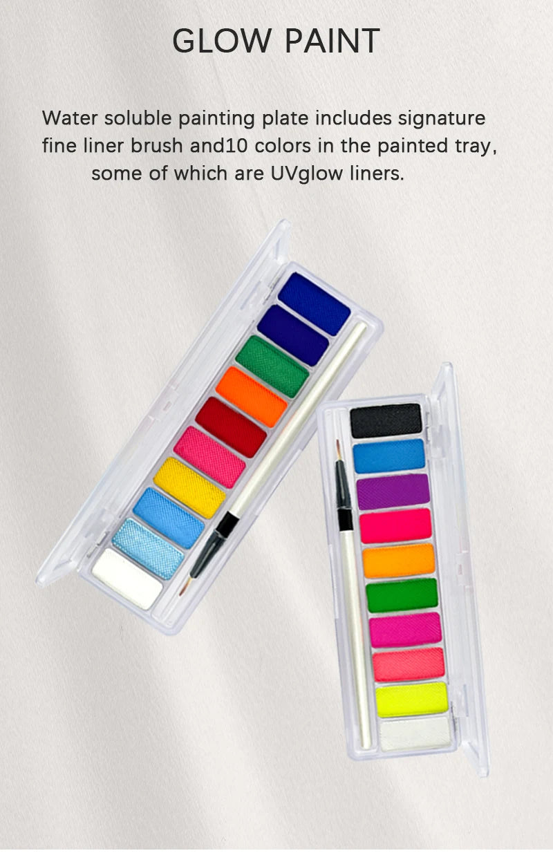 10-Color Glow Neon UV Face & Body Paint – Fluorescent Party Makeup Oil