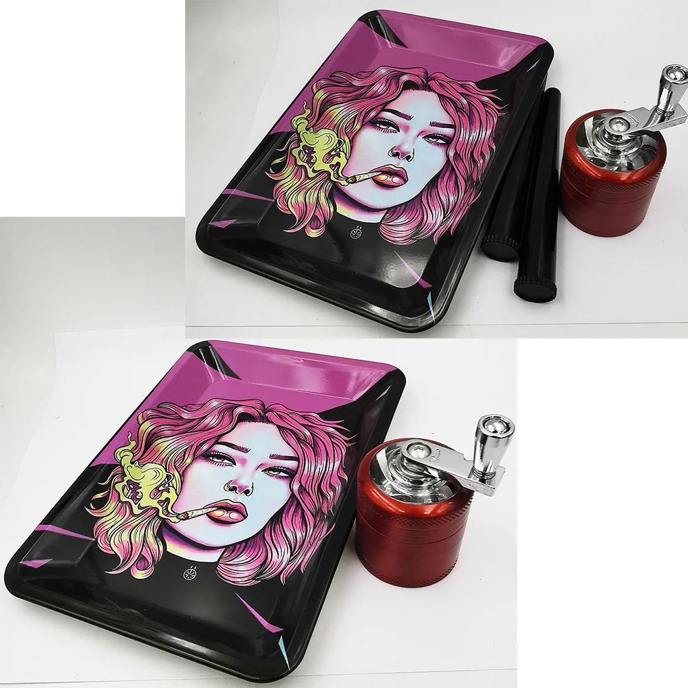 40mm Herb Grinder & Metal Rolling Tray Kit – 7x5 inch Portable Spice & Herb Tool Set