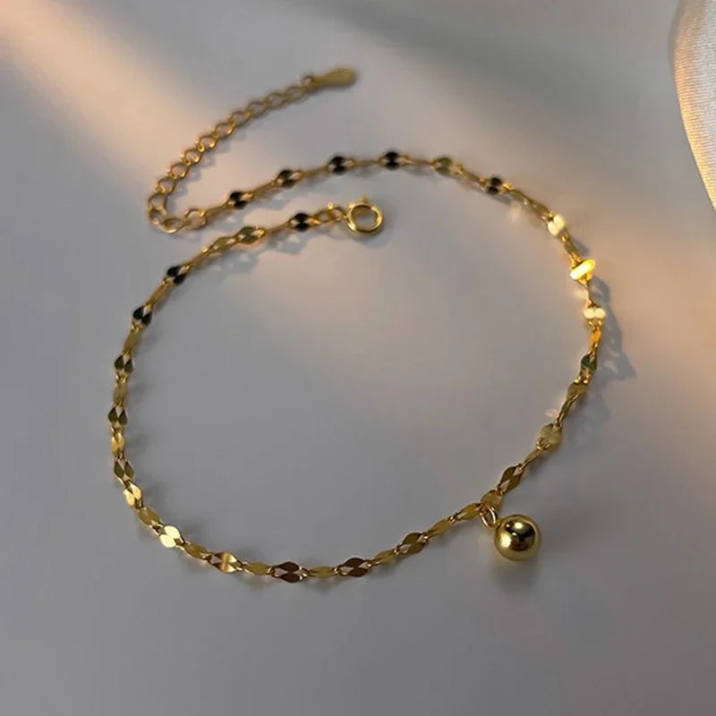 Minimalist Silver Bead Anklet – Women’s Summer Beach Flat Chain Bracelet