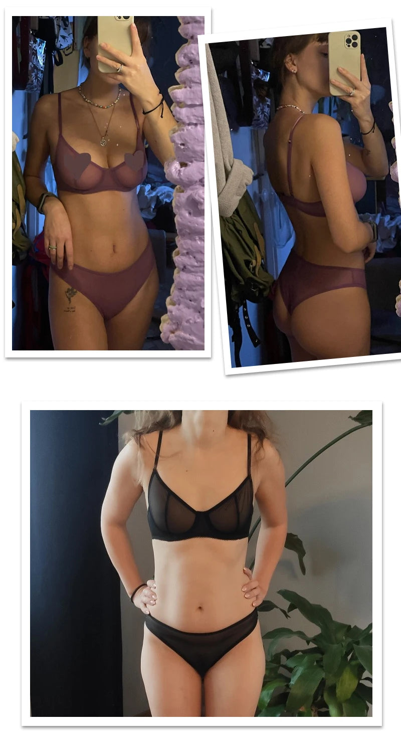Mesh Transparent Lingerie Set – Seamless Bralette & Panty 2-Piece