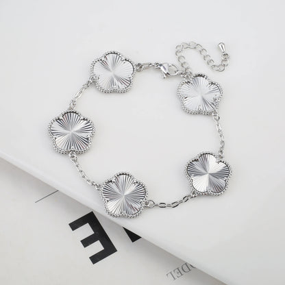 Luxury Five-Leaf Flower Jewelry Set – Double-Sided Shiny Metal Clover Design