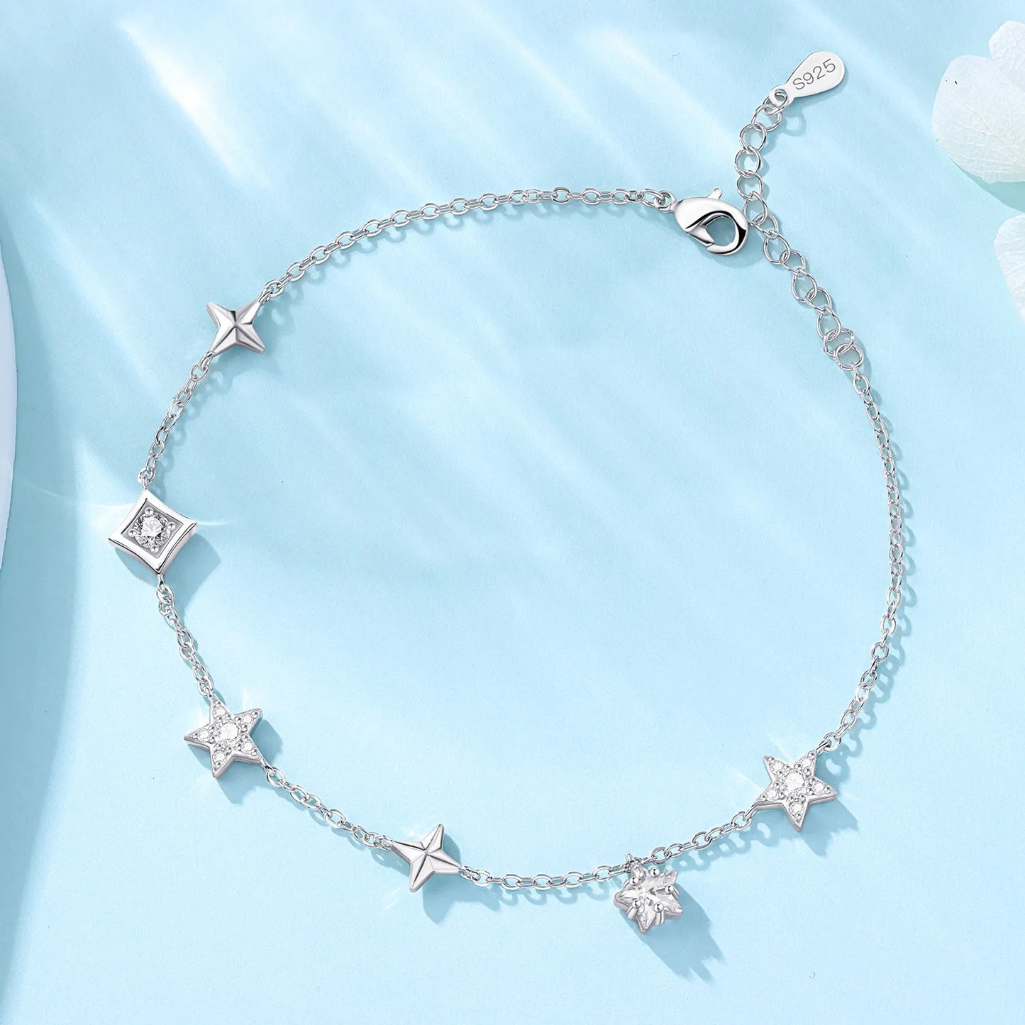 925 Sterling Silver Double-Layer Anklet – Exquisite Zircon Heart Chain Jewelry