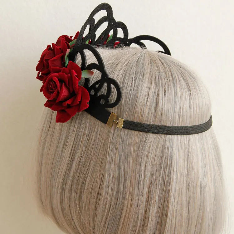 Vintage Gothic Rose Crown – Black Witch Headband Tiara