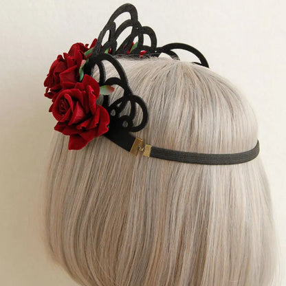 Vintage Gothic Rose Crown – Black Witch Headband Tiara