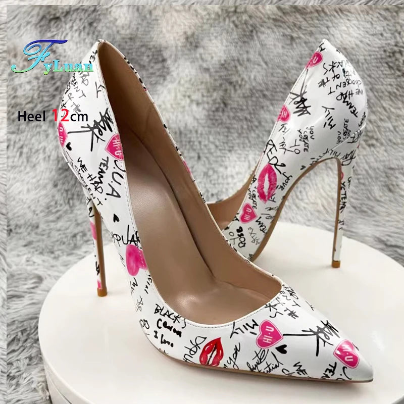 Graffiti Print Pointed Toe Stiletto Heels