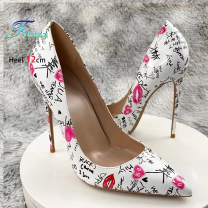 Graffiti Print Pointed Toe Stiletto Heels