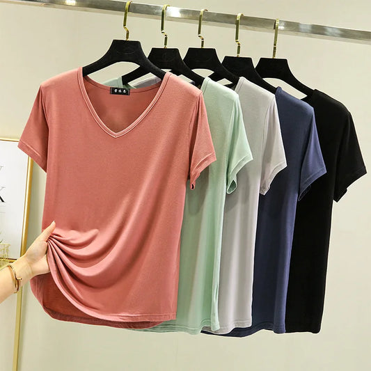 Women's Modal V-Neck Loose Fit T-Shirt