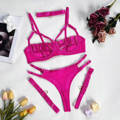 5-Piece Hollow Lingerie Set – Sensual Open Bra & Brief Outfit