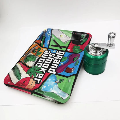 40mm Herb Grinder & Metal Rolling Tray Kit – 7x5 inch Portable Spice & Herb Tool Set
