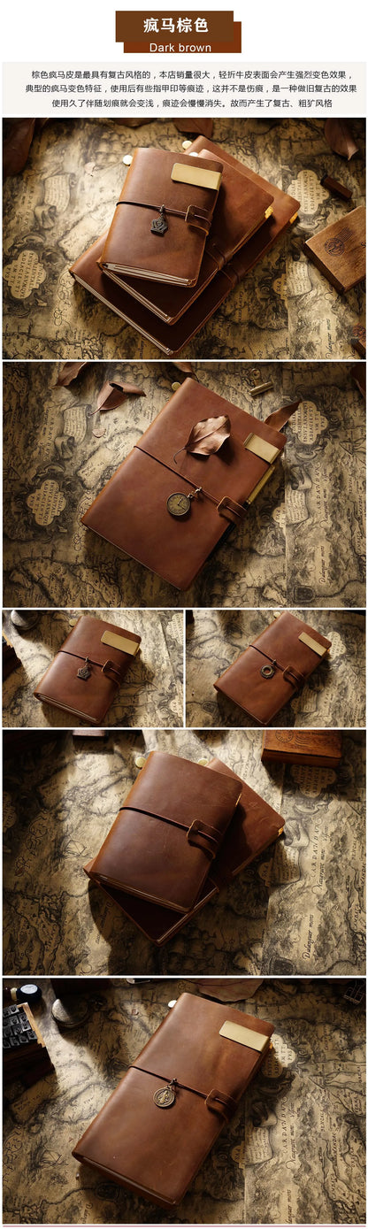 Handmade Genuine Leather Notebook – Vintage Cowhide Diary, Journal & Travel Planner Cover