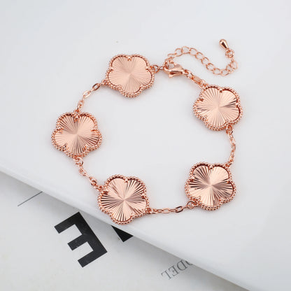 Luxury Double-Sided Five-Leaf Flower Jewelry Set – Gilded Clover Necklace, Bracelet & Earrings