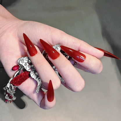 Extra Long Black Stiletto Press-On Nails – 24pc Modern French Style Set 🖤✨