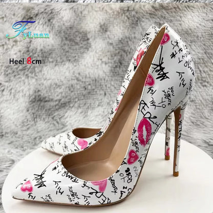 Graffiti Print Pointed Toe Stiletto Heels