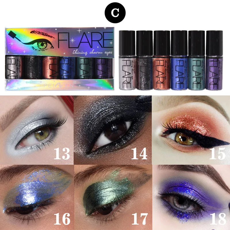 6PCS Flash Liquid Eyeliner Set – Shiny, Waterproof, Long-Lasting Colors