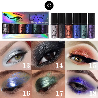 6PCS Flash Liquid Eyeliner Set – Shiny, Waterproof, Long-Lasting Colors