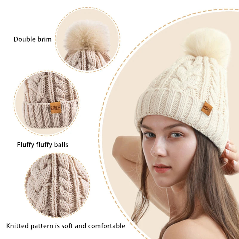 Women’s Winter Pompom Beanie Set