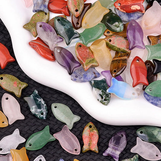 Small Fish Figurine Stone Pendant – Natural Crystal Gemstone for Jewelry & DIY Accessories