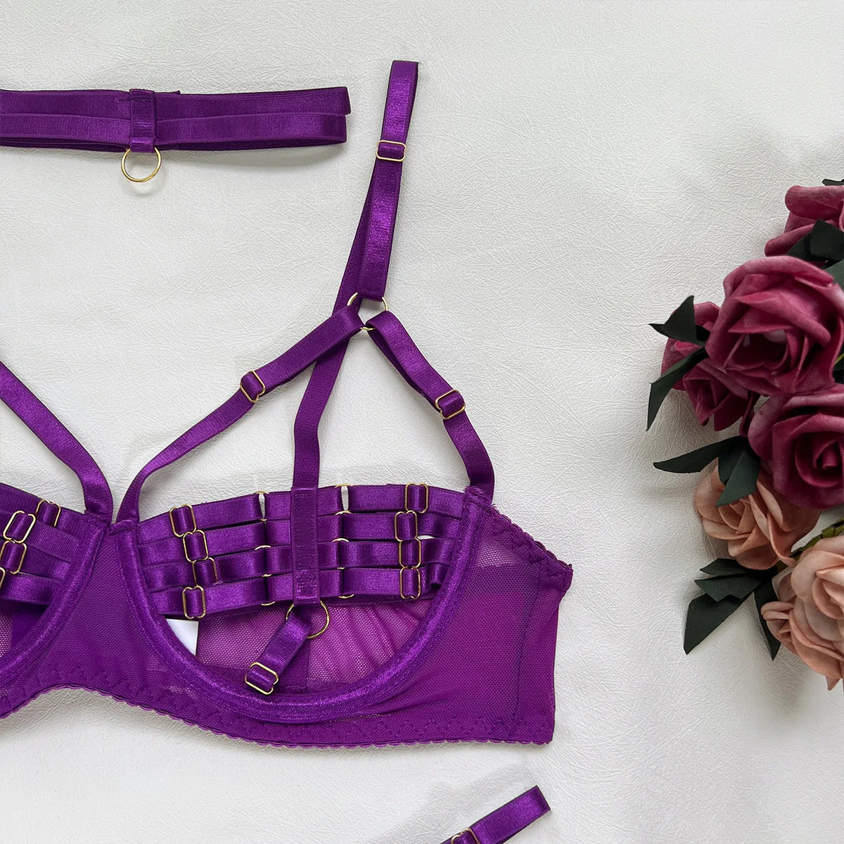 5-Piece Hollow Lingerie Set – Sensual Open Bra & Brief Outfit