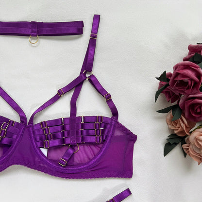 5-Piece Hollow Lingerie Set – Sensual Open Bra & Brief Outfit
