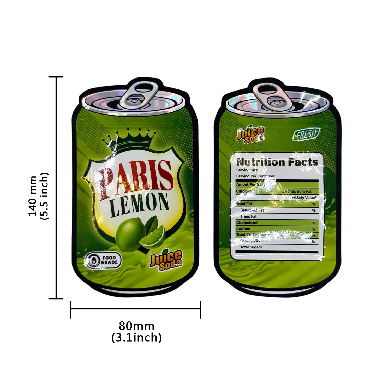 50pcs Holographic Juice Can Stand-Up Mylar Bags – Resealable Zip Pouches