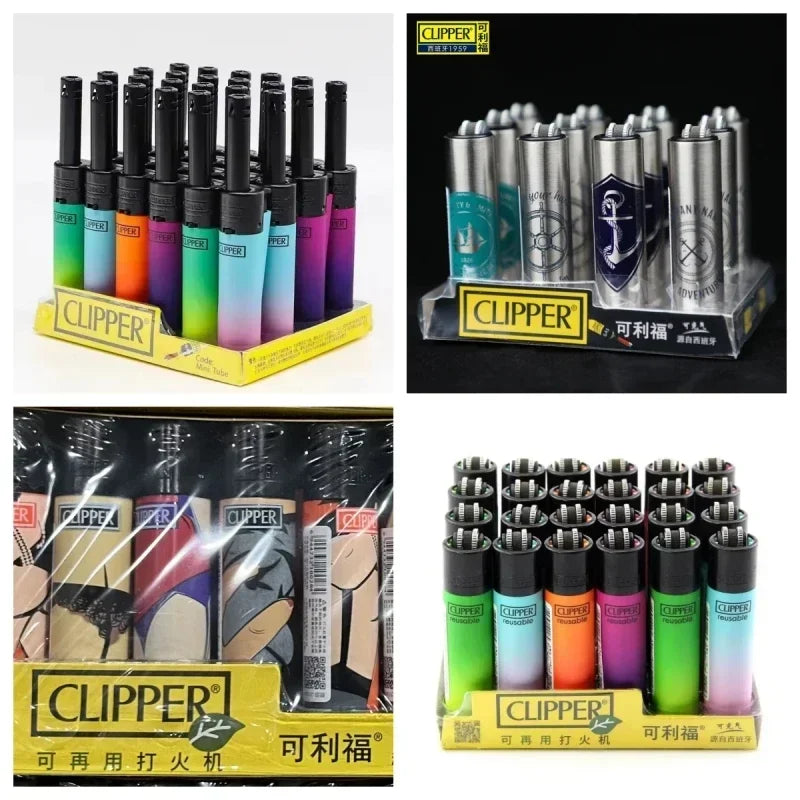 24-Piece Clipper-Style Butane Lighter Set – Refillable with Pattern Designs