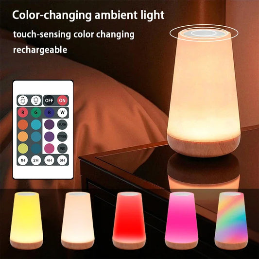 Portable Bedside Table Lamp – Touch & Remote Control, USB Rechargeable