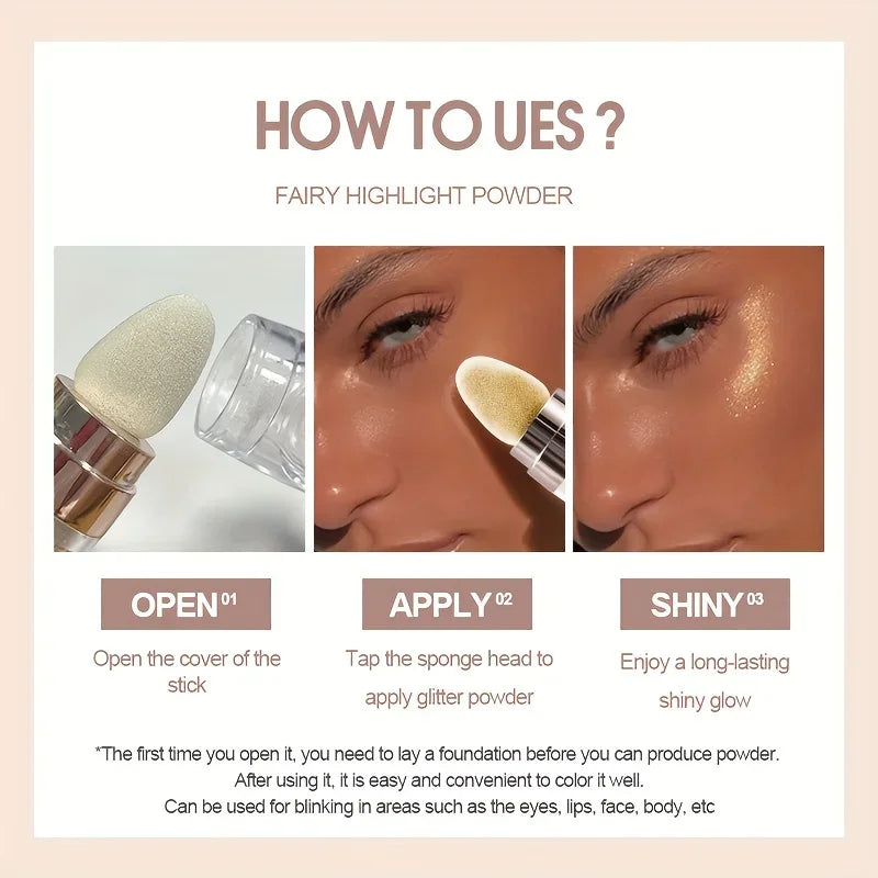 Shimmer Fairy Powder Highlighter – Loose Glitter Wand for Face & Body Glow