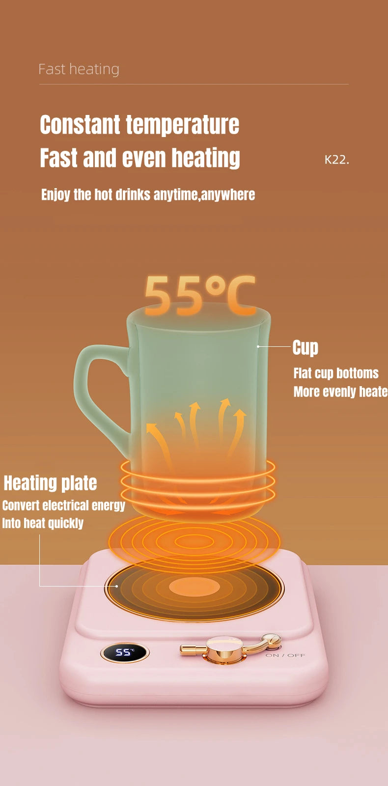 Electric Coffee Cup Warmer – 3-Setting Temperature Control Heating Coaster