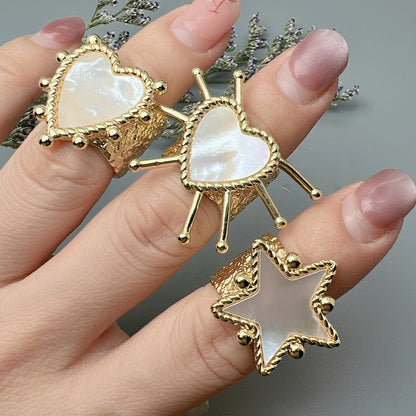Natural Sea Shell Heart &amp; Star Adjustable Rings – Ocean-Inspired Elegance