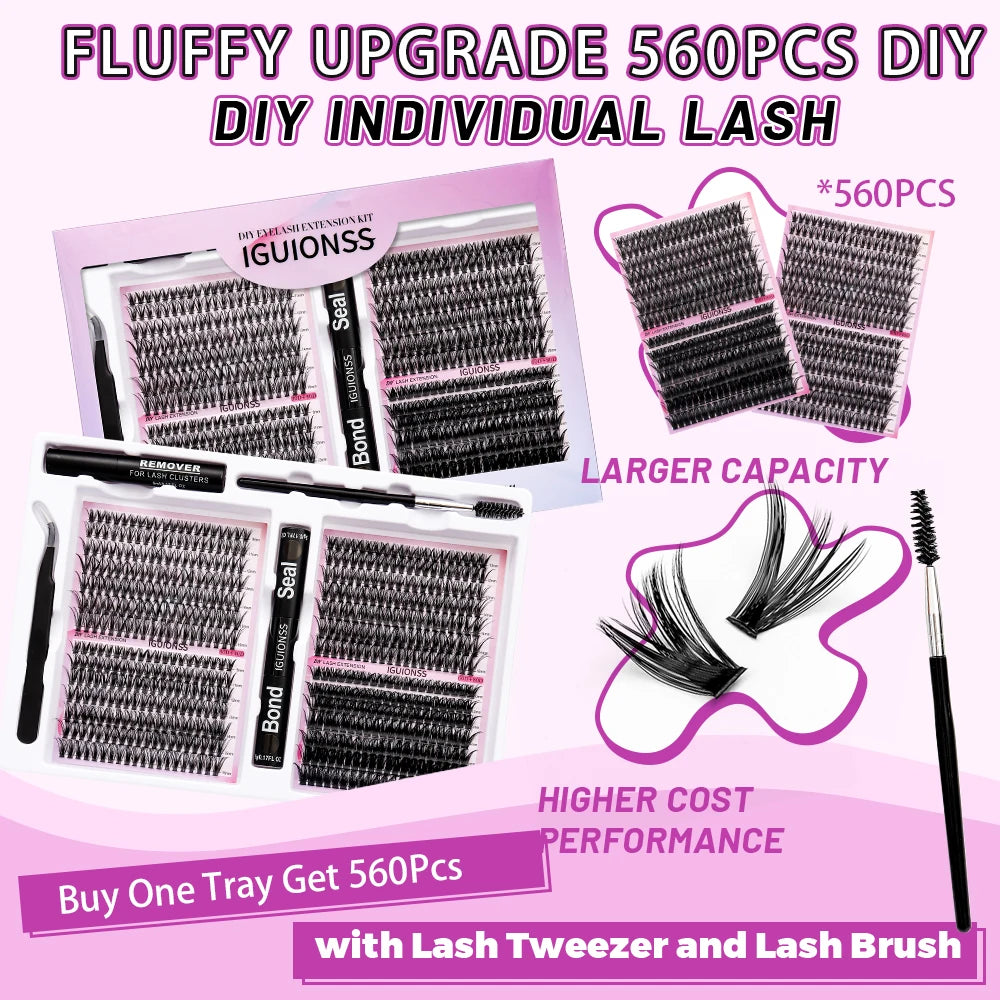 Mixed Cluster Lash Extension Kit – 30D + 40D | 60P + 80P | Glue, Remover, Sealant, Tweezers & Brushes