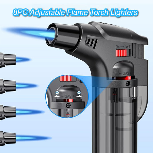 8-Pack Torch Lighters – Windproof Butane Gas Flame Gadgets for Kitchen & Outdoor Use (2025 New)