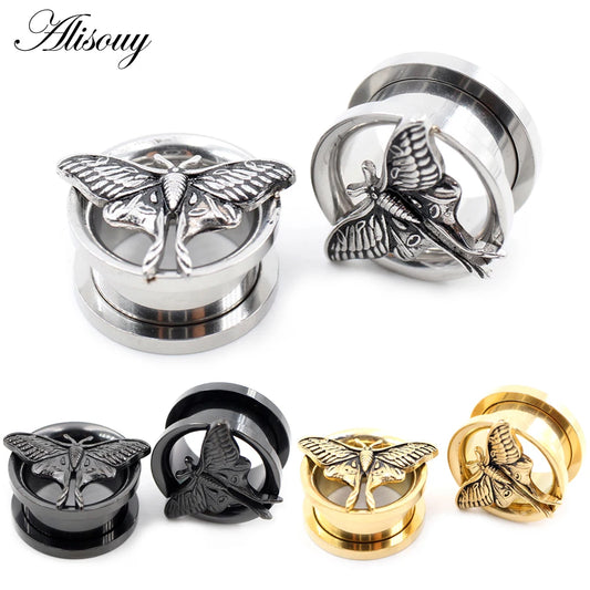 Stainless Steel Butterfly Thread Ear Tunnels – Plug & Stretcher Jewelry (1PC)