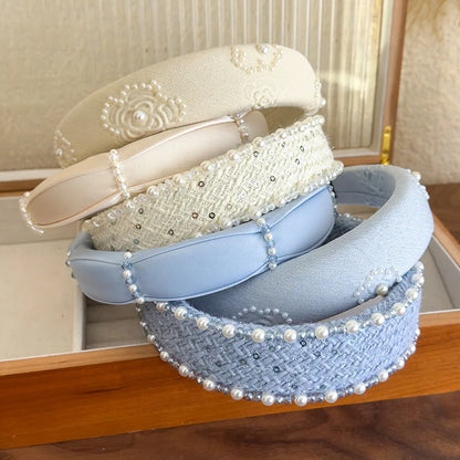 Retro Rose Pearl & Crystal Headband