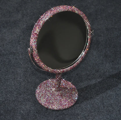 High-End Rhinestone Makeup Mirror – Rotatable Round Vanity Design