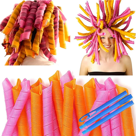 18pcs Spiral Heatless Hair Curlers – Easy Waves, No Heat, No Damage