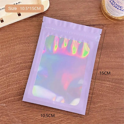 10pcs Holographic Smell-Proof Mylar Bags – Resealable Ziplock Pouches