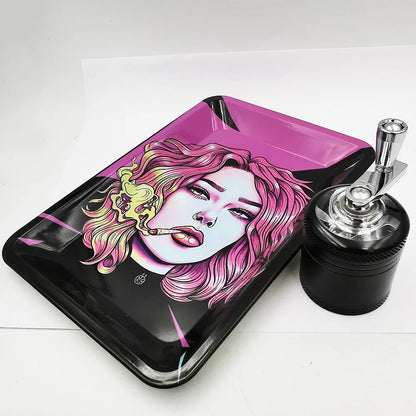 40mm Herb Grinder & Metal Rolling Tray Kit – 7x5 inch Portable Spice & Herb Tool Set